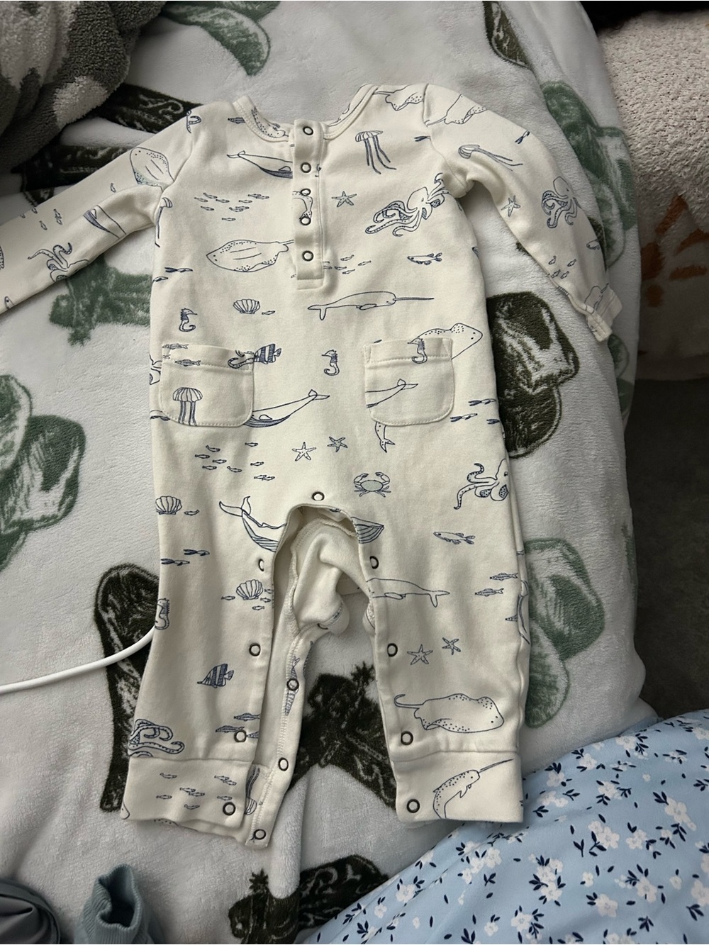 Cream Nautical-Print Baby One-Piece Bodysuit